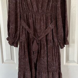 Polagram Floral Ashlyn Maxi Dress Brown Women's Size L NWT